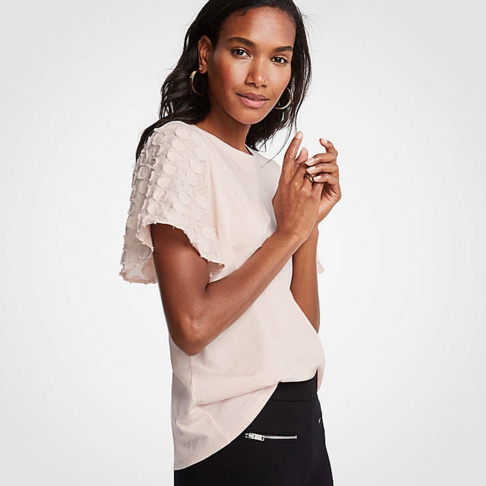 Ann Taylor Blush Clip Dot Flutter Tee